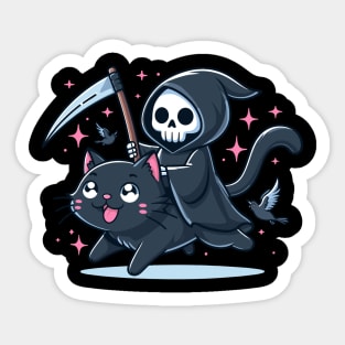 Grim Reaper Riding Black Cat Sticker